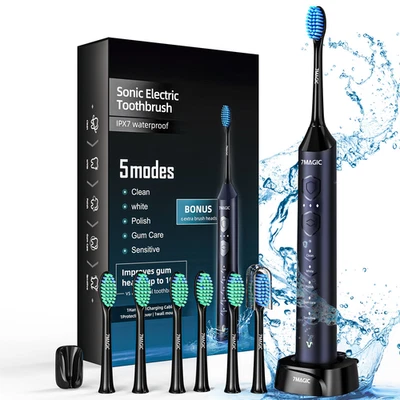 Electric Toothbrush IPX7 Sonic Toothbrush With 6 Replacement Brushes 5 Modes DHL - Image 1 of 4