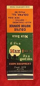 VINTAGE **COLFAX MOTOR SERVICE** "ALLIS CHALMERS" (AUTO) COLFAX, ILL. MATCHBOOK! - Picture 1 of 11