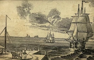 1853 Mitchell’s Primary Geography Engraving – Ships Docking Harbor Scene Antique - Picture 1 of 6