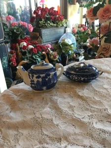 Vintage Kinder BLUE WILLOW Mini Teekanne & Deckel Kasserolle Porzellan - Bild 1 von 8