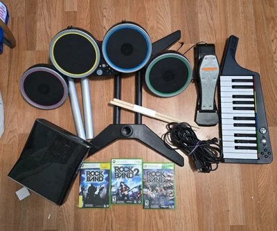 Xbox 360 Rock Band 2 Drum Set Wireless BUNDLE w/ Piano,  Games *READ* - Image 1 of 4