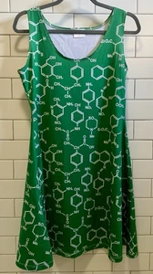 Vestido sin mangas elástico COWCOW para mujer XL verde orgánico química ciencia - Imagen 1 de 6
