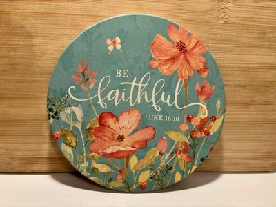 Remache de cocina 'Sé fiel' regalo religioso. Gres con fondo de corcho Foto 1 de 3