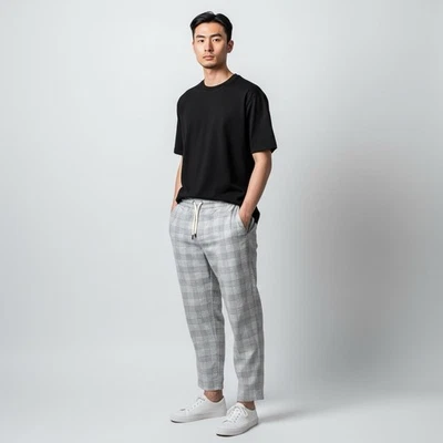 Hollister Epic Flex Crop Skinny Gray Plaid Drawstring Pants Size XXL - Image 1 of 4