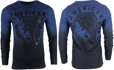 AMERICAN FIGHTER Men's T-Shirt Thermal Shirt GOODWELL Blue Biker MMA - Image 1 of 4