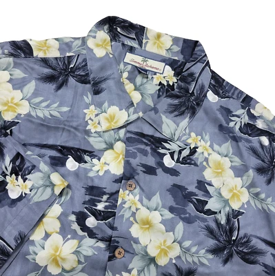 Vintage Tommy Bahama Mens XL Gray Floral Beach Hawaiian Button Up 100% Silk - Image 1 of 4