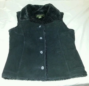 Eddie Bauer gilet pelle nero fodera pelliccia sintetica outdoor donna taglia XS - Foto 1 di 9