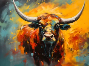 Home Art Wall Decor Animal Bull Abstract Oil Painting Picture Printed on Canvas - Picture 1 of 8