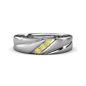 Round Yellow Sapphire Men Three Stone Wedding Band (6.00 mm) 14K Gold JP: 322418 - Picture 1 of 22