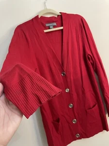 Josephine Chaus Red Cardigan Sweater Button Up Womens Ribbed Long Knit Jacket L - Picture 1 of 12