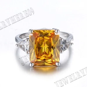 Elegant Radiant Citrine Trillion White Topaz Engagement Silver Ring Fine Jewelry - Picture 1 of 10