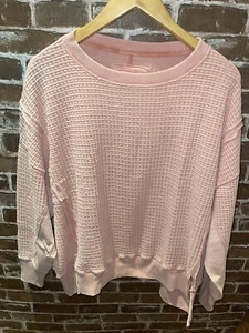 NWT AMERICAN EAGLE AE BIG HUG WAFFLE CREW NECK SWEATSHIRT CORAL XS OVERSIZED - Picture 1 of 11