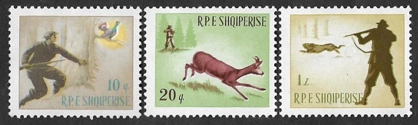 SMI) 1965 ALBANIA, CAZA, UROGALLO, CORSO Y LIEBRE, COMO NUEVO Foto 1 de 1