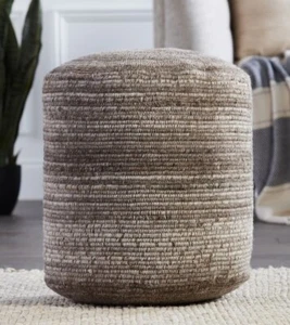 Pottery Barn Jaipur Living Reyer Handwoven Pouf  Brown New - Picture 1 of 5