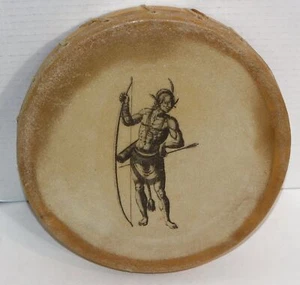 Powhatan Native American Indian rawhide drum w/ warrior artwork 11.75" x 2" - Picture 1 of 2