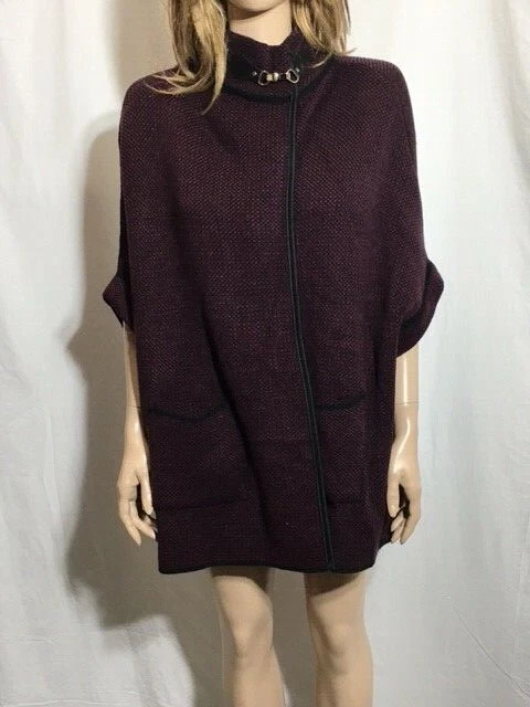 Cejon Birds Eye Riding Cape With Welt Pockets Black Plum O/s