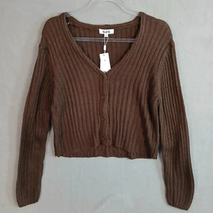 525 America Women's Rib Knit Cropped Cardigan Sweater Size M Brown NWT - Picture 1 of 14