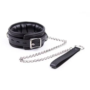 Soft sponge PU Leather Neck collar with leash Black white Red - Picture 1 of 19