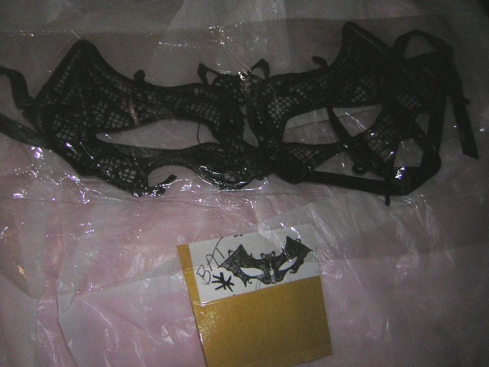 Masquerade  Face Mask Fancy Black Lace  BAT  Ties IOP NWOT - Image 1 of 2