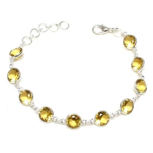 Yellow Citrine Gemstone Handmade 925 Sterling silver Bracelet Size 7-8'' - Picture 1 of 1