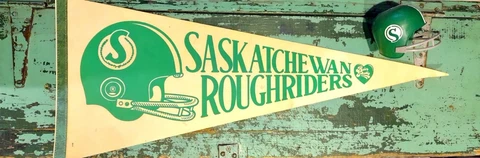 Vintage Saskatchewan Roughriders Full Size Pennant & 1974 Dairy Queen Helmet! Cover