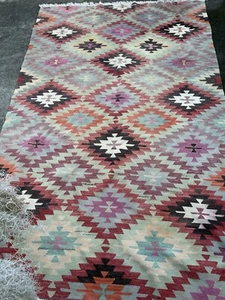 Vtg. American Indian Navajo Tribal Kilim Rug Geometric Carpet 108”X 64” - Picture 1 of 12