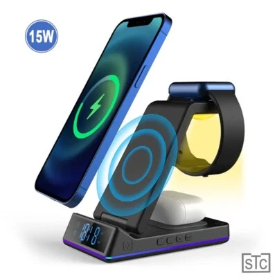 3 in 1 Wireless Charger for iPhone iWatch AirPods, Charging Station +Alarm Clock - Image 1 of 4
