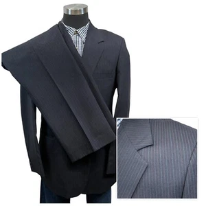 46L Haggar 2pc Mens Suit Jacket & Pants Slacks 42x30 Navy Blue Red Pinstripe - Picture 1 of 19