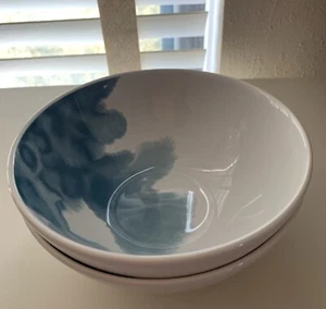 2x IKEA Bowls White Turquoise Blue Abstract Pattern Inside Bowl 6 1/4" Portugal - Picture 1 of 24