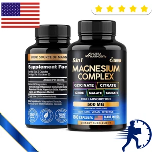 Magnesium Supplement - 5 in 1 Complex 500 Mg | Glycinate | Citrate | Malate | Ta - Picture 1 of 8
