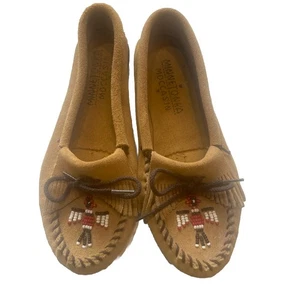 Minnetonka Mokassins Größe 8 1/2 Thunderbird Perlen Fransen braun Wildleder Leder - Bild 1 von 5