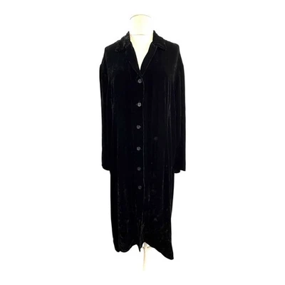 Jiva Size 5 (16 Aus 12 US) Black Velvet Longline Button Up Front Jacket Designer - Image 1 of 4