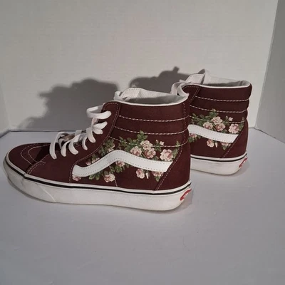 Men’s 6.5 Women’s 8 Vans Sk8-Hi Burgundy ‘Wallflowers Floral’ High Top Sneakers - Image 1 of 4