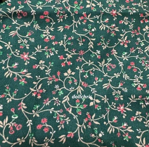Vintage Green Tiny Red Flowers Print 3-1/2 yards Quilting Cotton - Picture 1 of 2