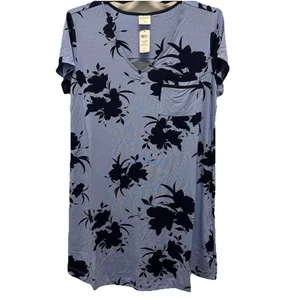 NWT SOMA Women's L Cool Nights Long Sleepshirt Short Sleeve Floral Grapemist - Picture 1 of 3