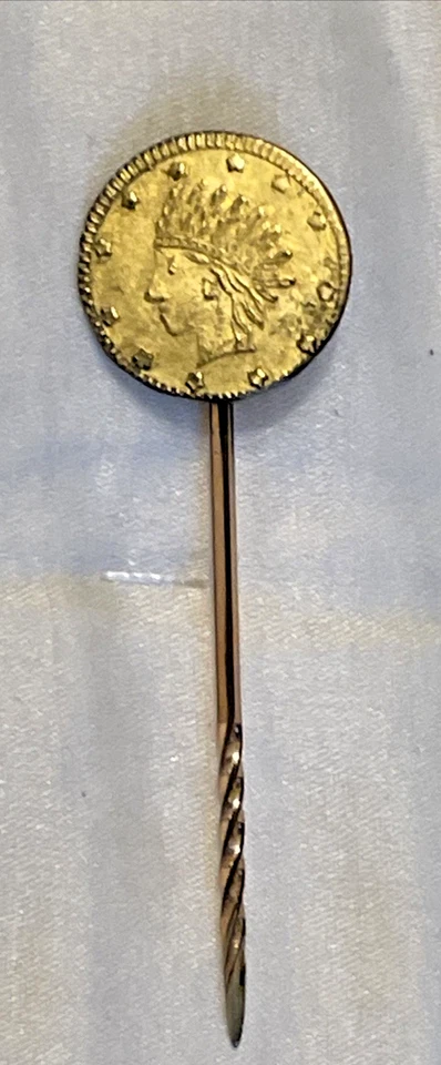 ¡Antigua fiebre del oro! Oro California 1861/5 1/4/Indio Hd redondo/Stickpin Foto 1 de 4