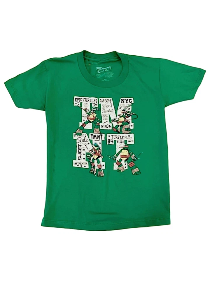 Boys Green Teenage Mutant Ninja Turtles T-Shirt Superhero Word Tee Shirt M 6 - Image 1 of 1