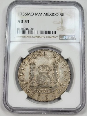 1756 Mexico Silver 8 Reales NGC AU53 Better Grade PILLAR DOLLAR Scarce *K123 - Image 1 of 4