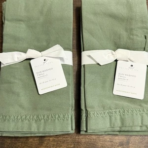 POTTERY BARN SUNWASHED TWILL COTTON NAPKINS 2 SETS OF 4 ~ MOSS GREEN - Picture 1 of 8