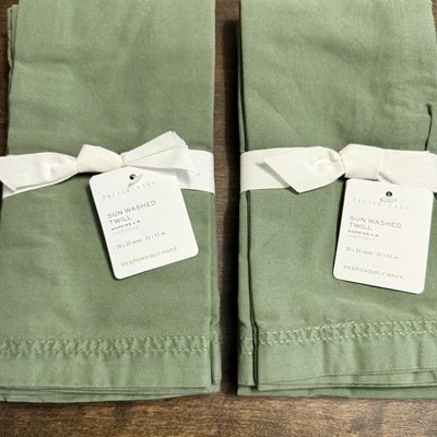POTTERY BARN SUNWASHED TWILL COTTON NAPKINS 2 SETS OF 4 ~ MOSS GREEN - Image 1 of 4
