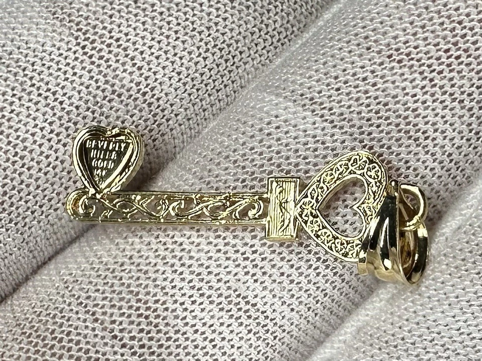 Vintage 14K Beverly Hills Gold Heart Key Pendant | Filigree Love Charm | - Image 1 of 1