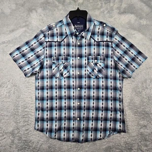American Rag Shirt Mens Large Blue Plaid Cotton Button Up Short Sleeve - Picture 1 of 6