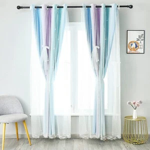 2 Layer Gradient Stars Blackout Curtains Kids Girls Bedroom Living Room 2Panels - Picture 1 of 30