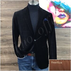 Perry Ellis Mens Blazer Sport Coat 1 Button Casual Jacket Size 40R Velvet Cotton