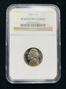1980 S JEFFERSON NICKEL 5C PF69 ULTRA CAMEO NGC; FATHEAD; PR69 DCAM; SKU 2448 - Picture 1 of 2