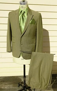 1968 Tailored Golden Beau Green Suit Blue Pinstripes! Shirt/Hankie/Tie Optional - Picture 1 of 12