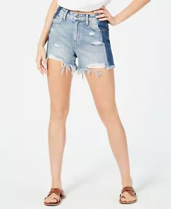 Pantalones cortos de jeans ocultos de dos tonos para mamá colección de verano angustiados - Imagen 1 de 9
