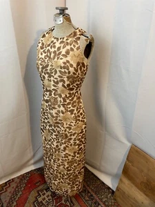 1990s Vintage Floral Silk Dress Column Tan White Maxi Spring Summer INC 6 S - Picture 1 of 6