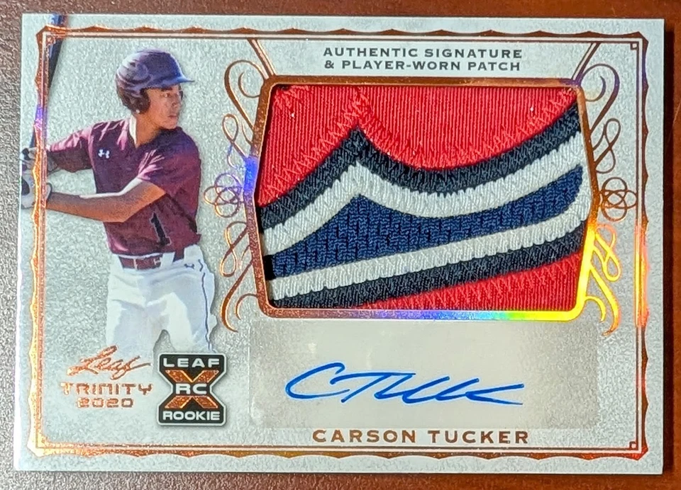 Carson Tucker 2020 Leaf Trinity RPA LOGO PATCH AUTO Guardians RC Rookie Relic - Image 1 of 2