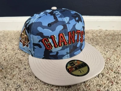 New Era 59Fifty 旧金山巨人队 美国职棒大联盟第 60 张布贴蓝色迷彩帽子 尺寸 7 1/4 全新 — 第 1/4 张图片